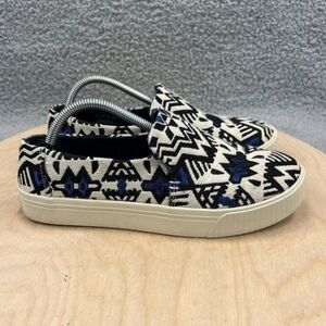 TOMS Embroidered Aztec Slip On Casual Sneakers Shoes Blue, Black, Off-white